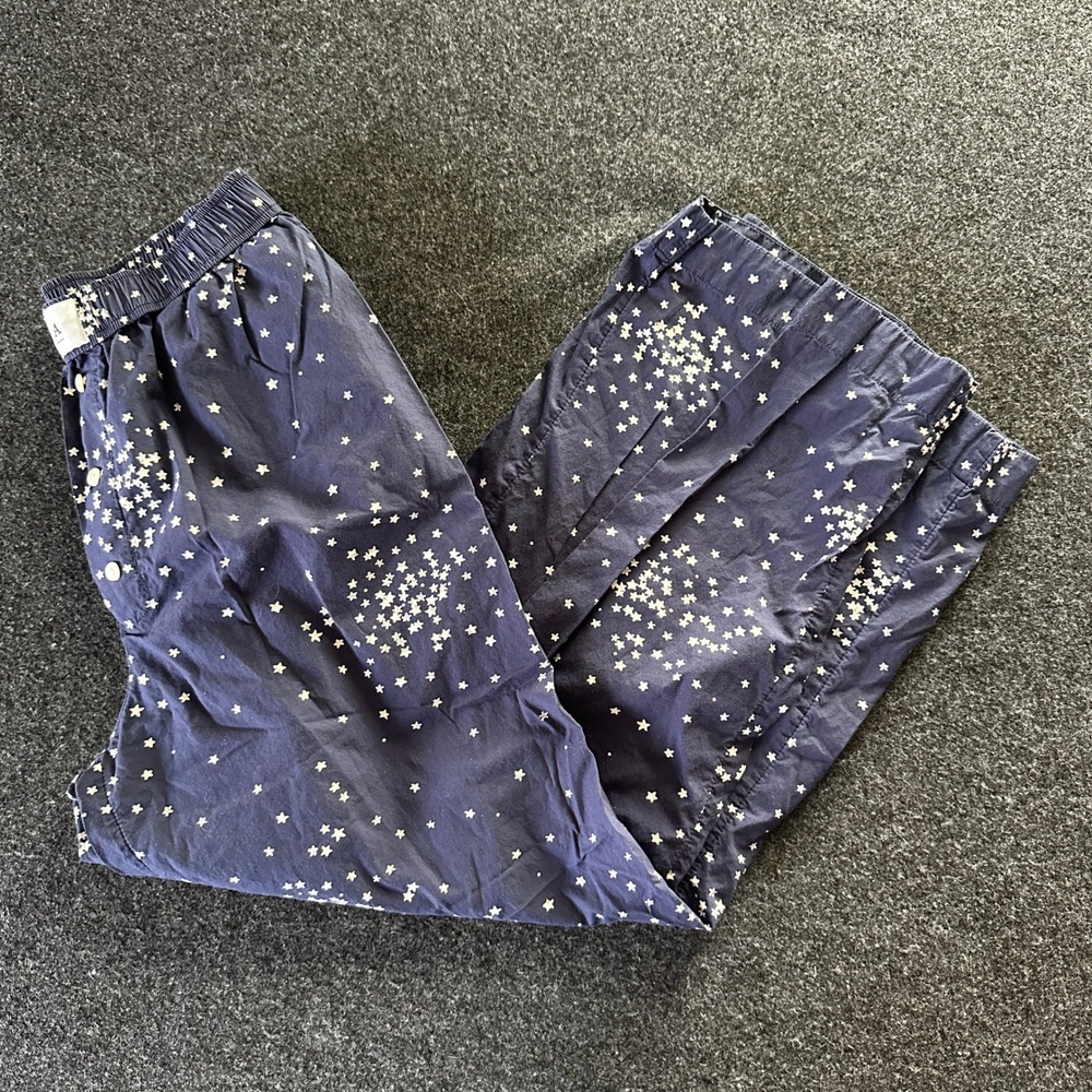 Anthropologie Navy Blue Star Print Cotton Pajama Pants Small Wide Leg Lounge